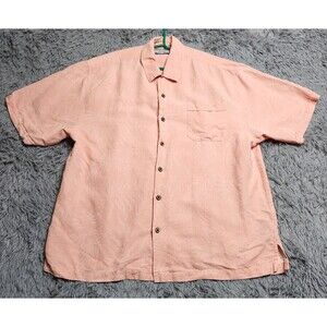 Seven Palm Silk Shirt Mens XL Peach Orange Jacquard‎ Floral Hawaiian Camp Beach